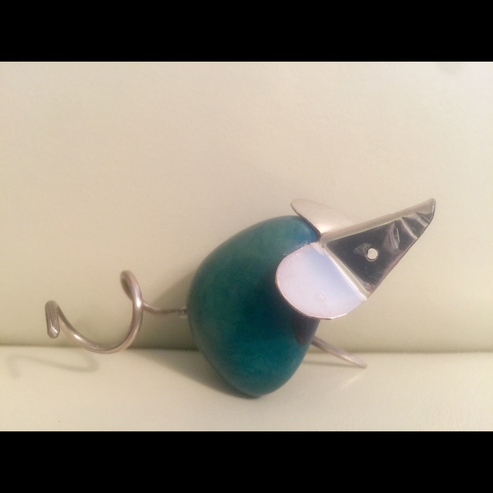 UNIQUE Silver Cheese Mouse with Turquoise Tagua
